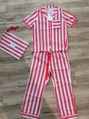 Lavish Pink & White Vertical Stripe Women’s Pajama Set with Storage Pouch. NWT